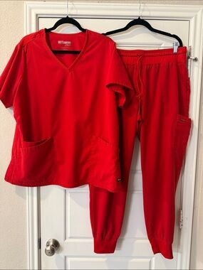 Grey's Anatomy Women's Red Scrub Top & Pants Set
